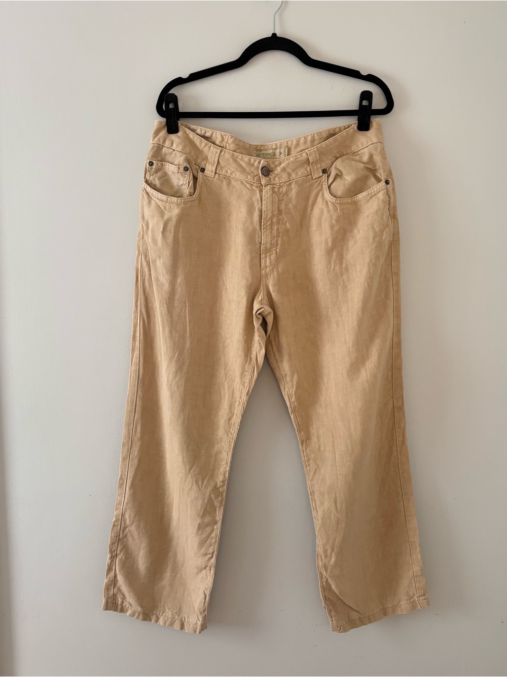 Etro Men’s Linen Pants Lightweight Breezy Straight Leg Baggy Fit Tan